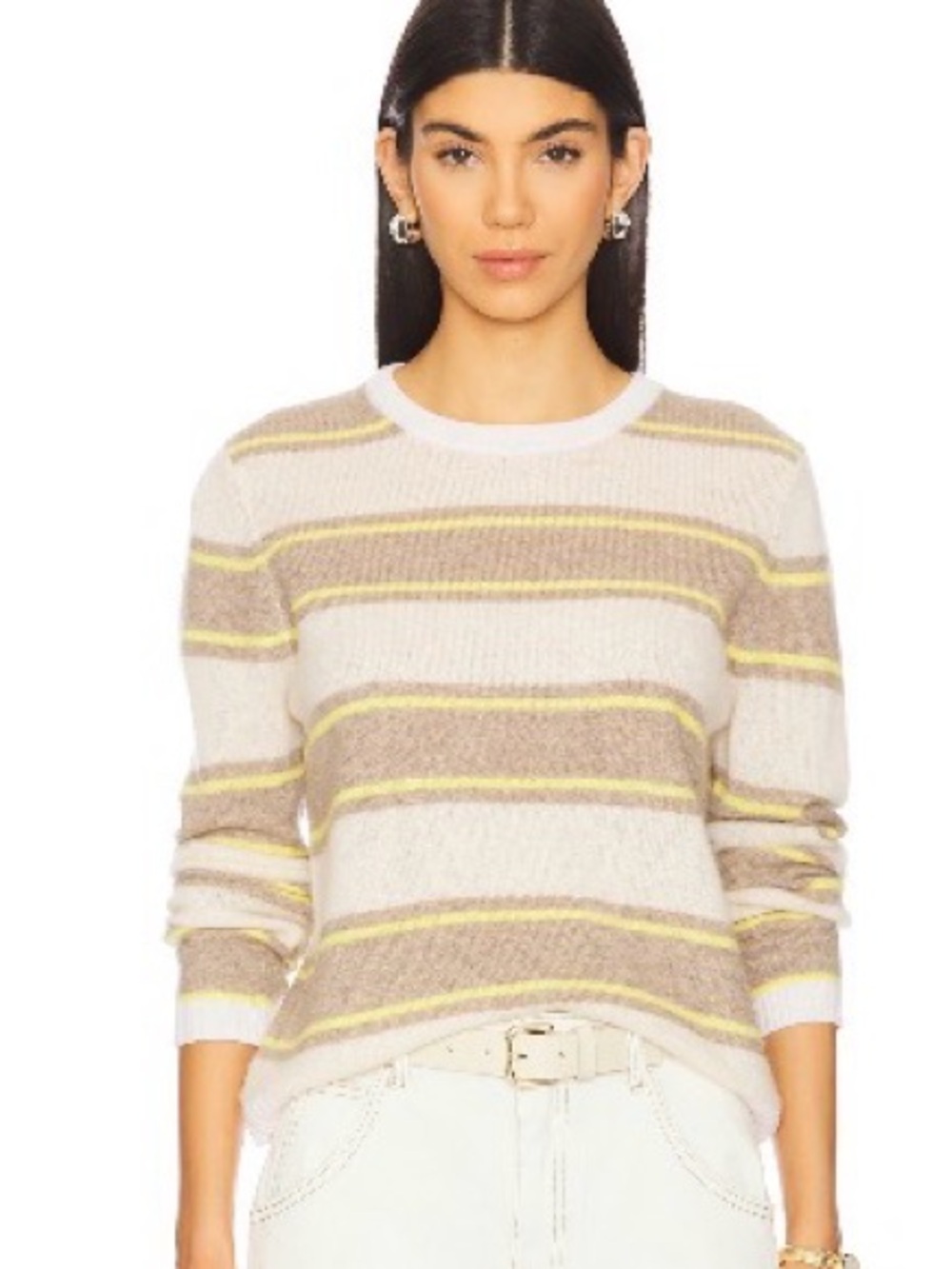 Crewneck Stripe Sweater in Cream and Taupe